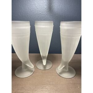VNTG Frosted Powder Horn Tiara Beer Glasses 1960s - 1970s 8” Tall Set Of 3